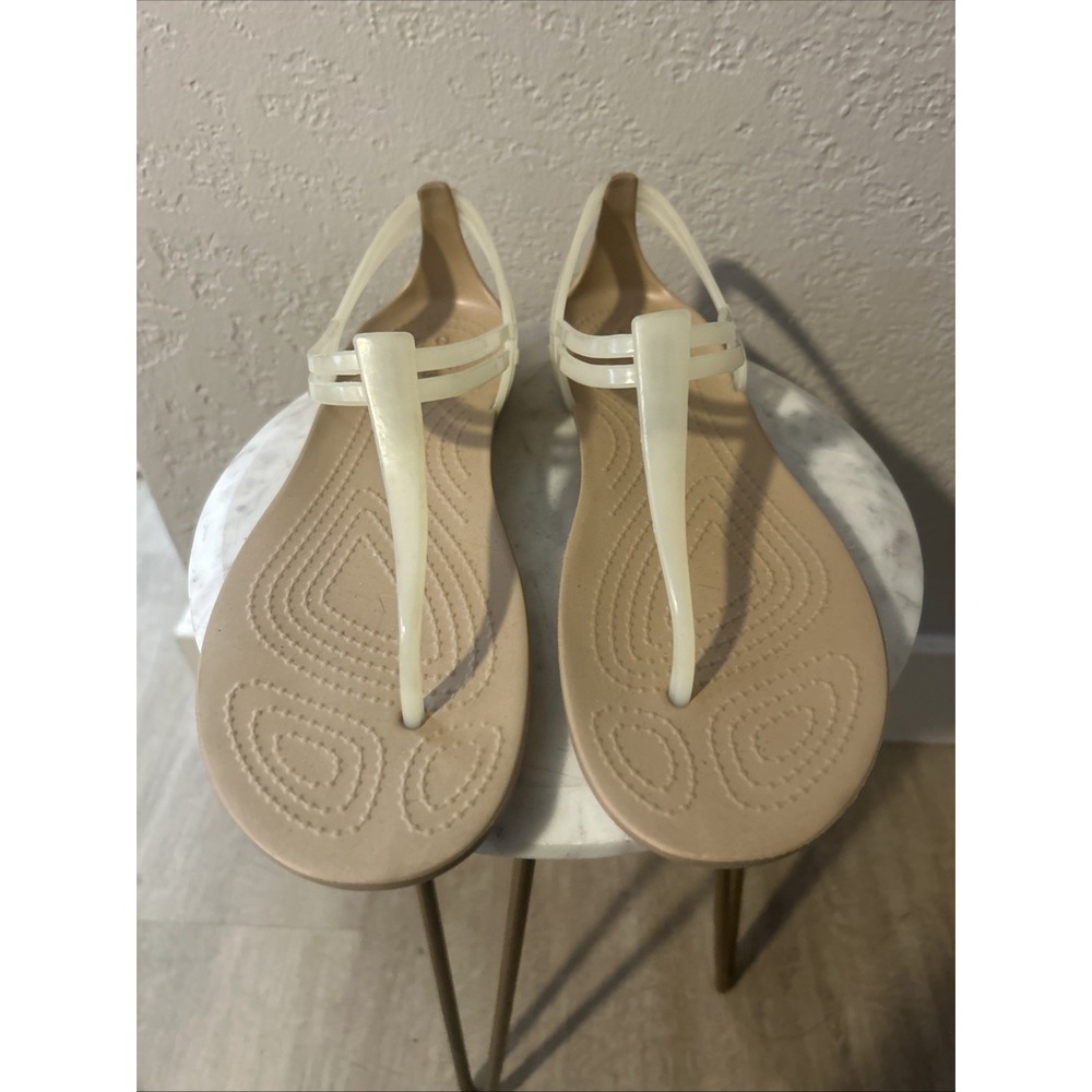 Crocs Isabella T-Strap Sandals In A Tan and Oyster Women's Size 6 - Picture 2 of 6